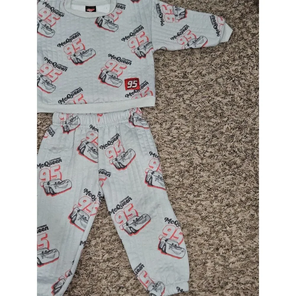 Disney Pixar Cars Lightning McQueen 2-Piece Quilted Pajama Set Toddler Size 3T
